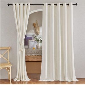 Natural Linen Curtains, Grommet Flax Linen Burlap Semi Sheer, W68xL84, 2 pieces